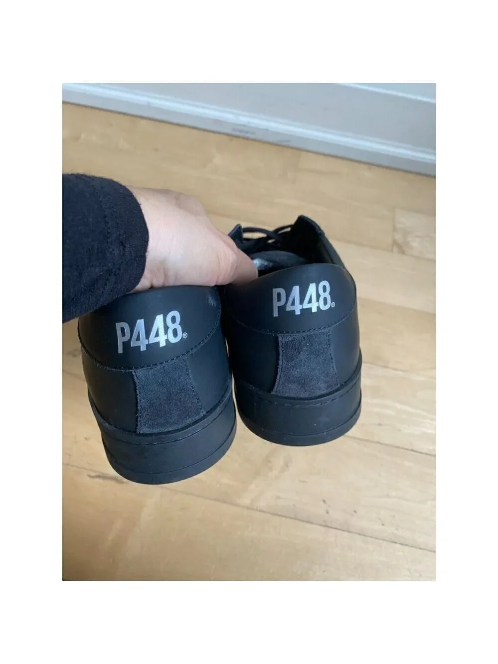 P448 "jack" all black sneakers mens Missized* 41 & 42 leather - Picture 8 of 10